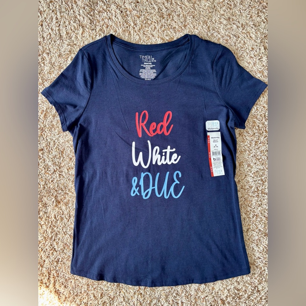Time and Tru Women’s Maternity Navy Graphic Tee Red White & Blue 4th of July M